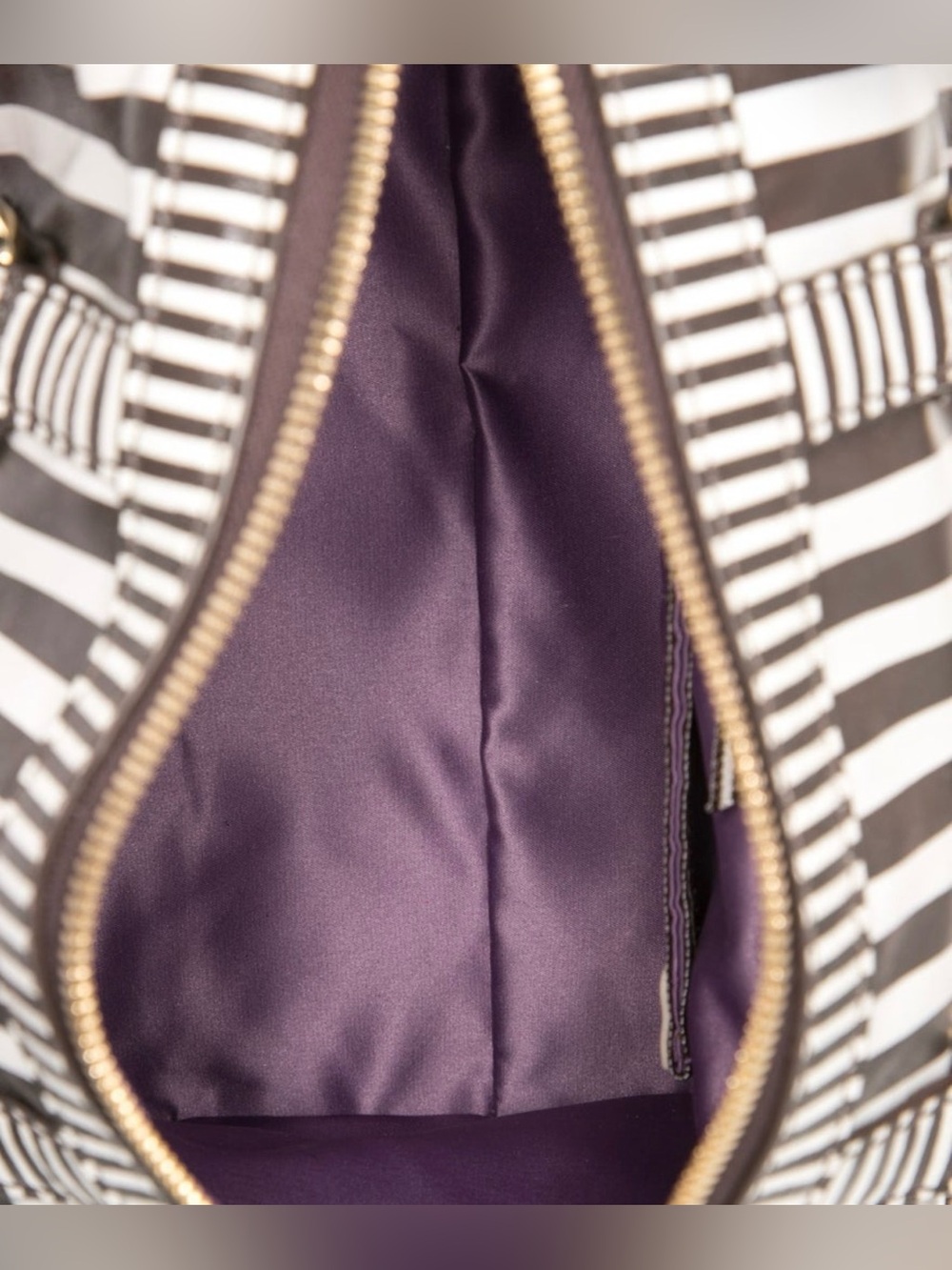 Henri Bendel Leather Striped Dome Satchel with Red Handles - Picture 5 of 5